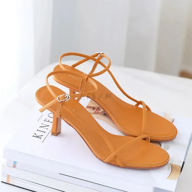 2024 Summer Low Sandals Woman Leather Suit Female Beige Women’s Shoes Mid-heeled Black Comfort New Stiletto Girls Fas