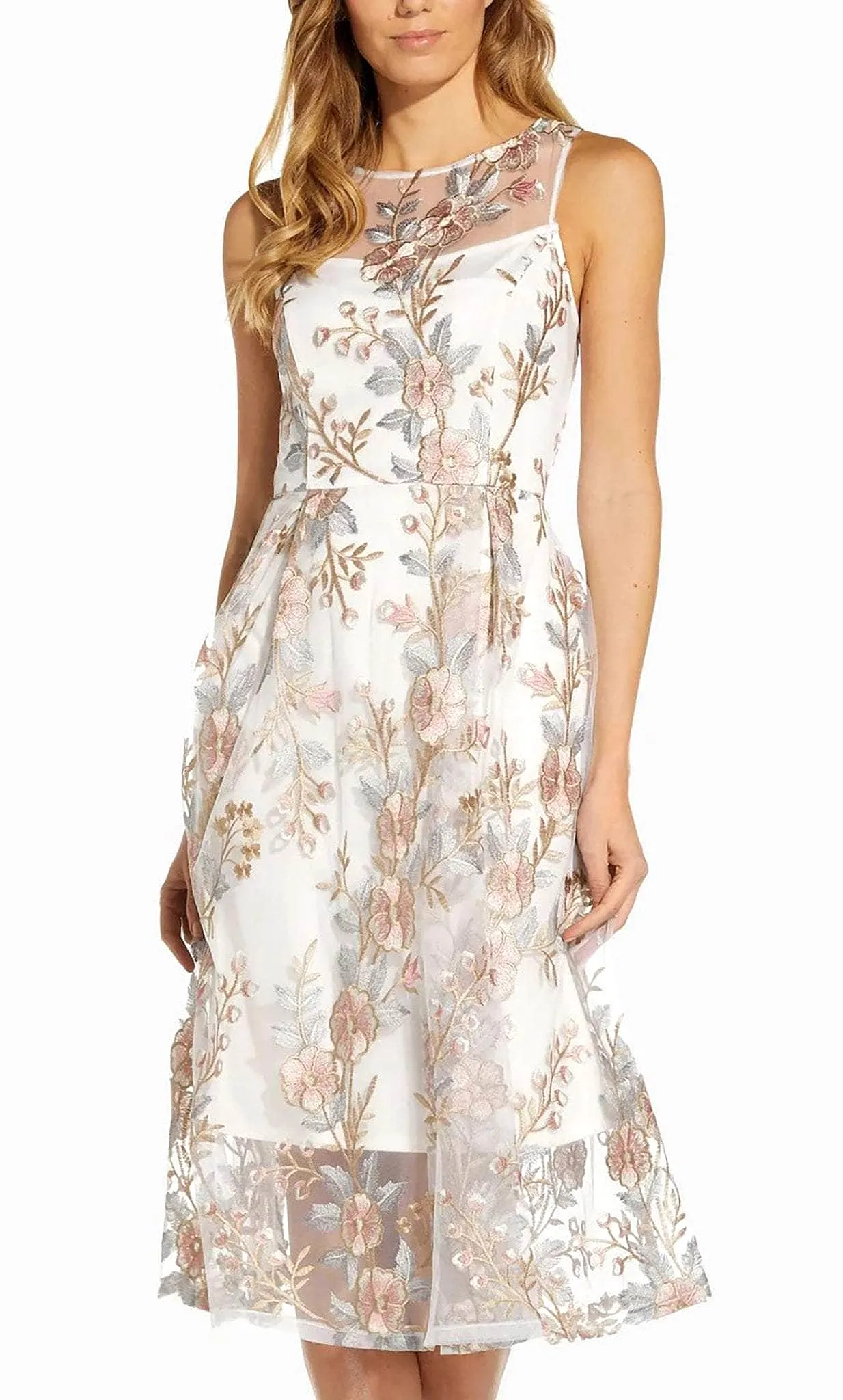 Adrianna Papell AP1D104513 - Floral Embroidered Midi Dress