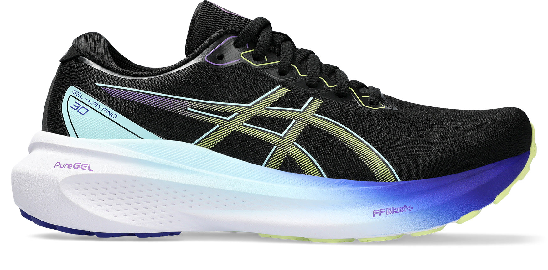 Asics Gel Kayano 30 (D Width) - Black/Glow Yellow (Womens)