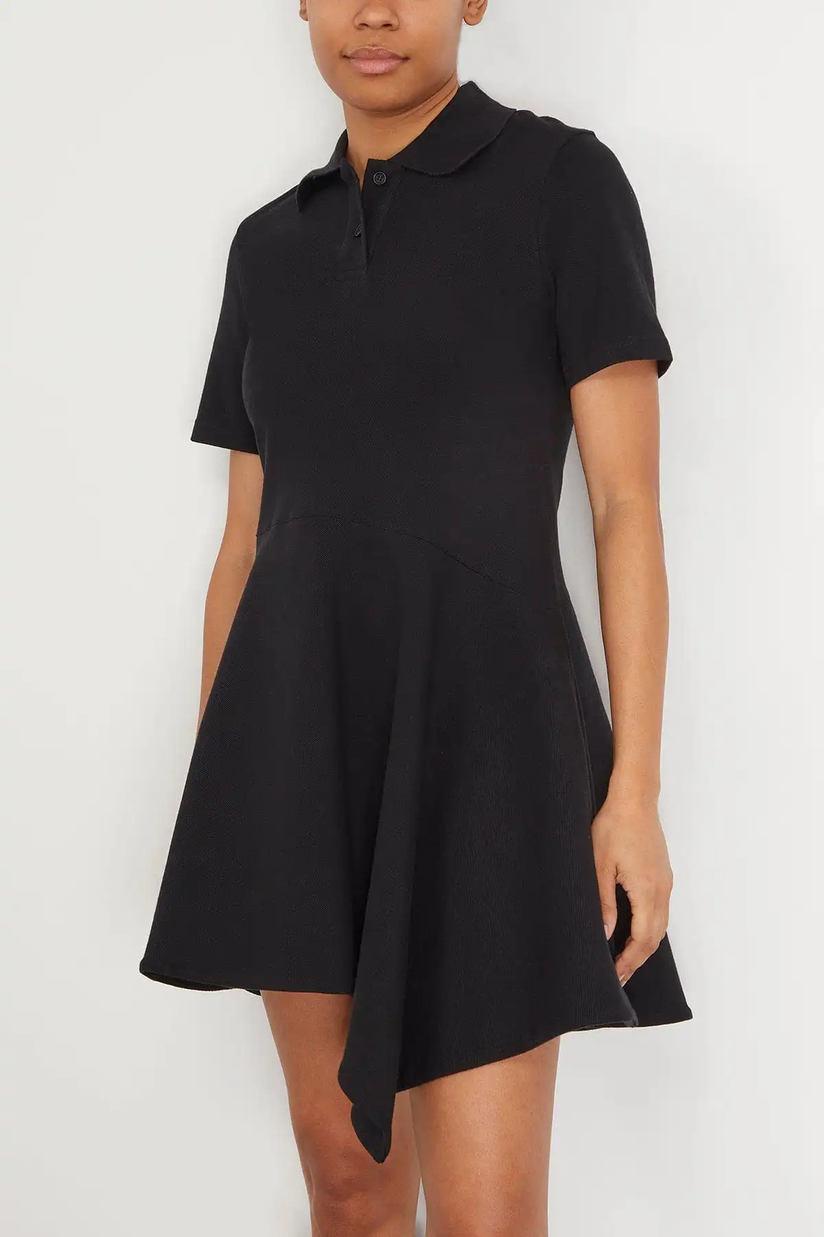 Asymmetric Polo Dress in Black