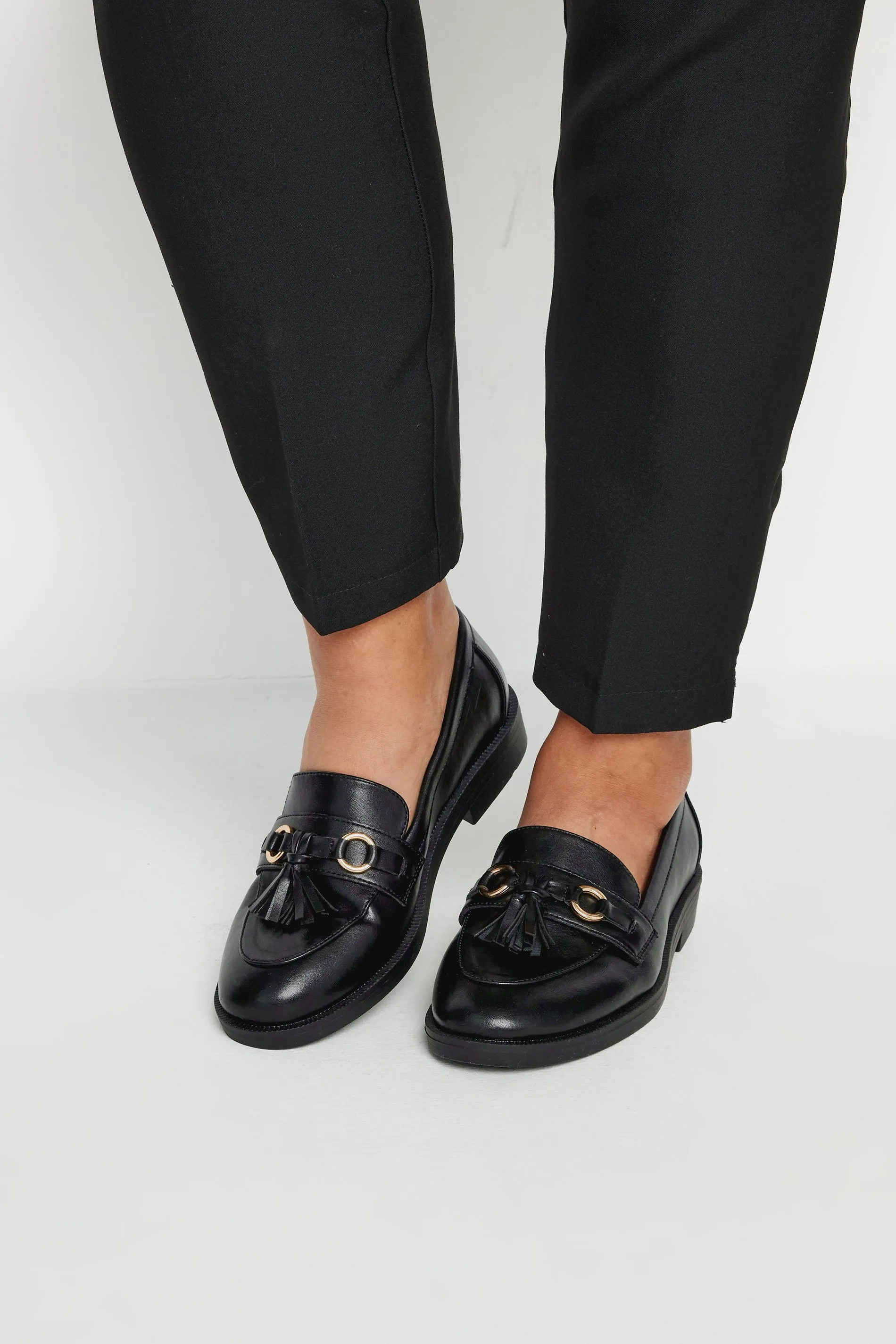 Black Tassel Detail Loafers In Extra Wide EEE Fit