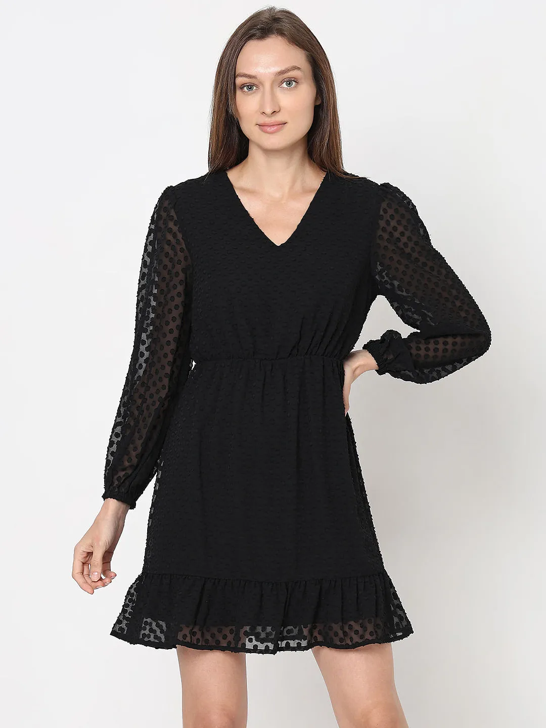 Black Textured Mini Dress