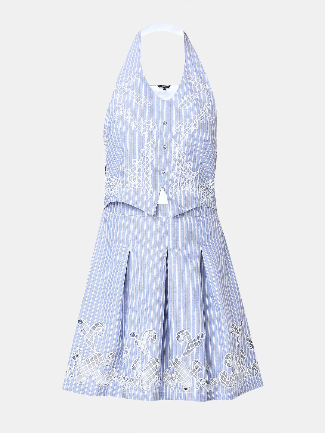 BLUE STRIPES EMBROIDERED MINI DRESS