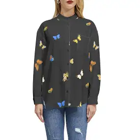 Butterfly Long Sleeve Button Up Casual Shirt Top