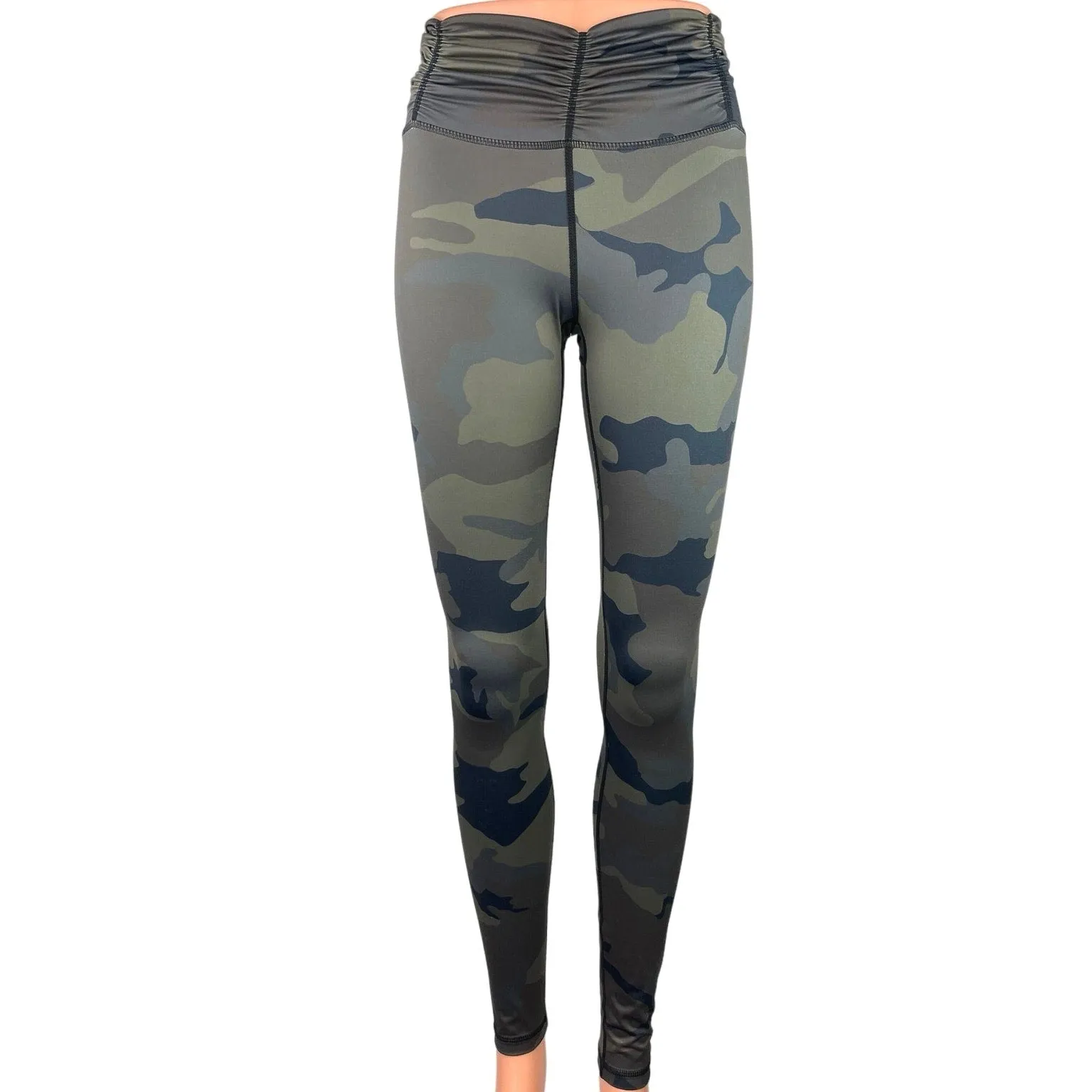 Carbon Green Camouflage Low Rise Ruched Yoga Workout Athletic Leggings Pant Sz 8