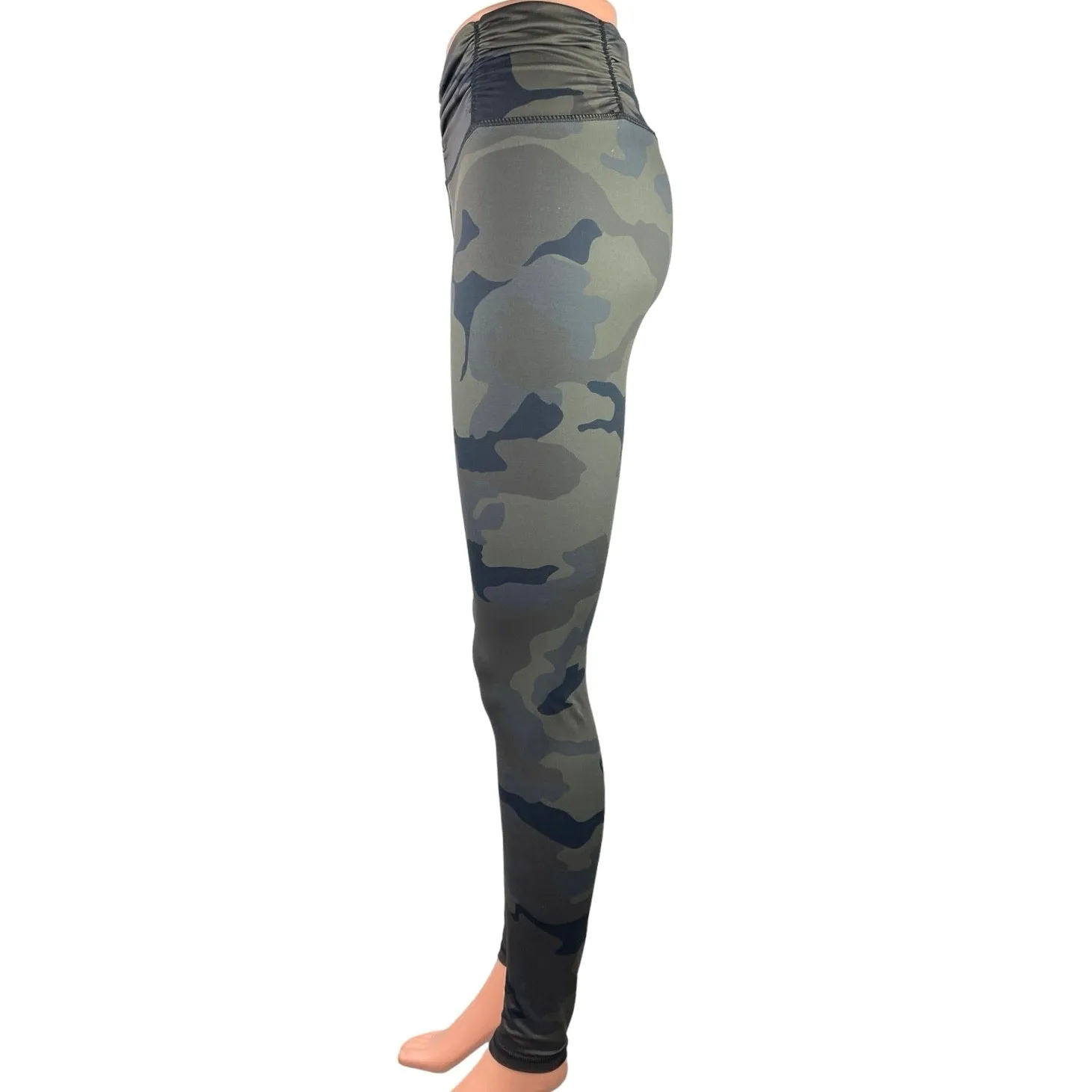 Carbon Green Camouflage Low Rise Ruched Yoga Workout Athletic Leggings Pant Sz 8