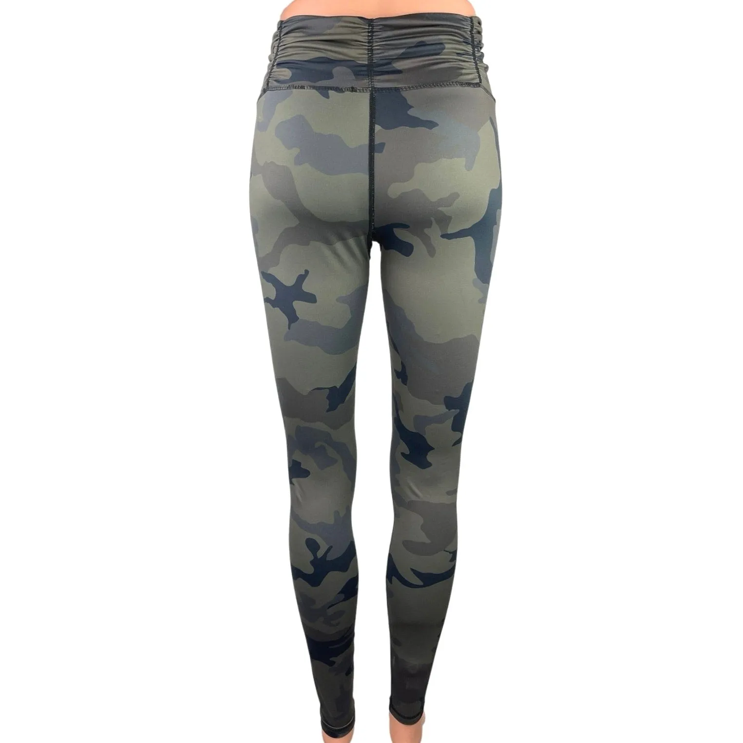 Carbon Green Camouflage Low Rise Ruched Yoga Workout Athletic Leggings Pant Sz 8