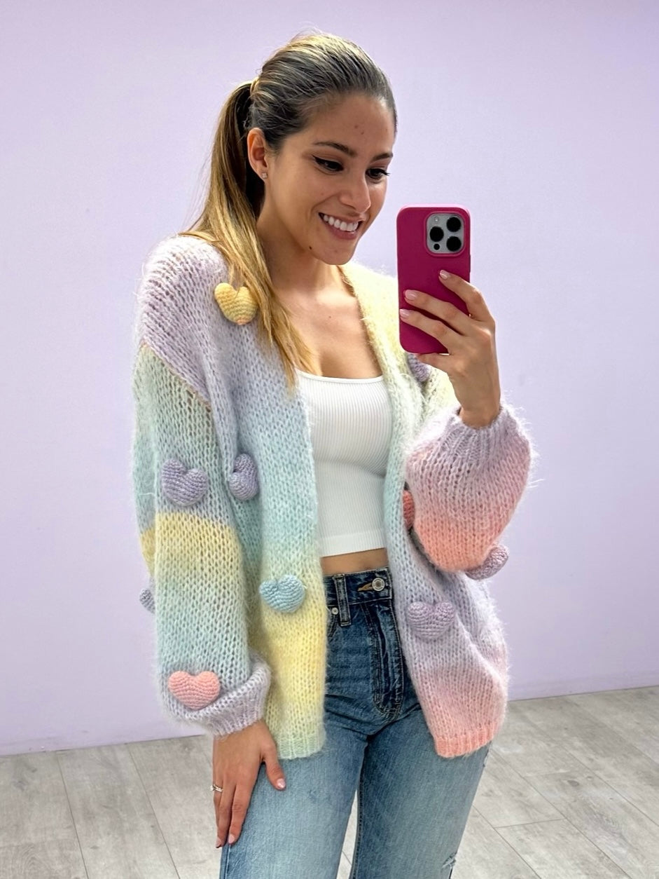 Cardigan Puffy Rainbow Hearts