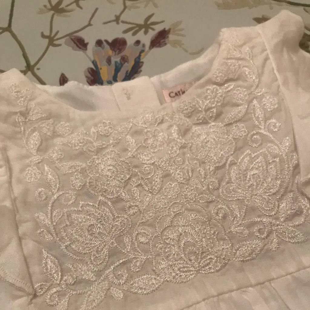 Catherine Malendrino White Cotton Embroidered Blouse: 12 Months