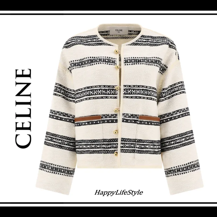 CELINE  |Stripes Casual Style Tweed Nylon Blended Fabrics