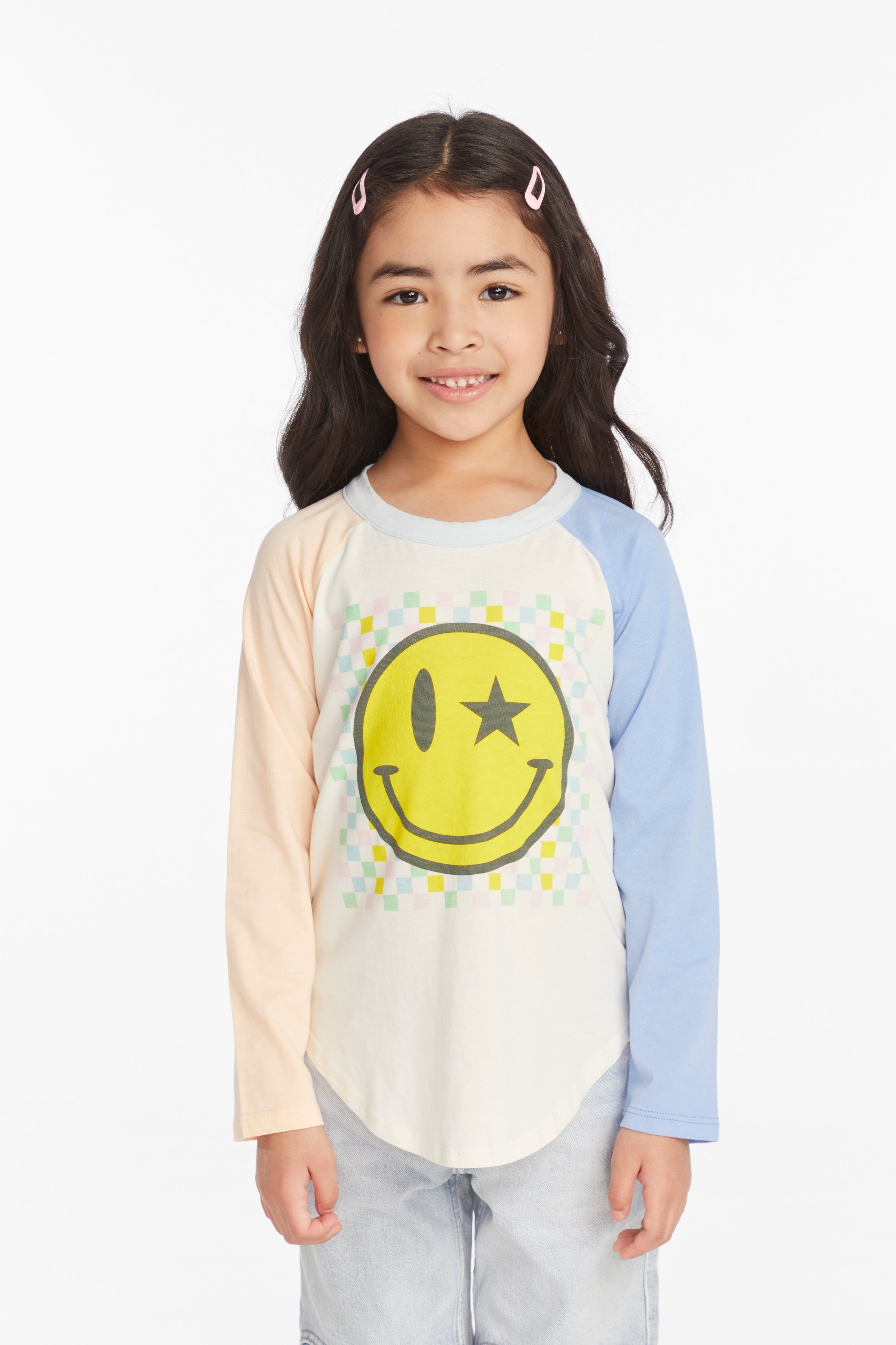 Chaser Checkered Smiley Girls Long Sleeve Tee