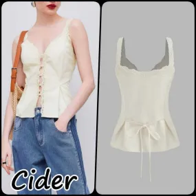 Cider  |Casual Style Linen Plain Cotton Lace Tanks & Camisoles