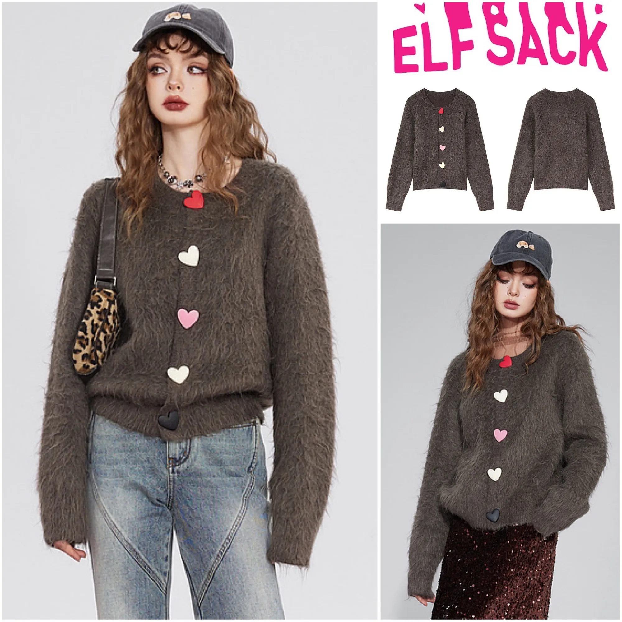 ELF SACK  |Casual Style Long Sleeves Plain Cardigans