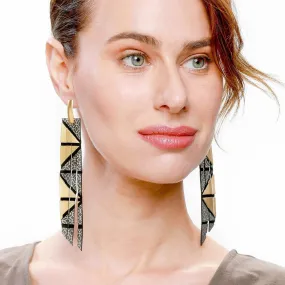 Geo gold long geometric leather earrings