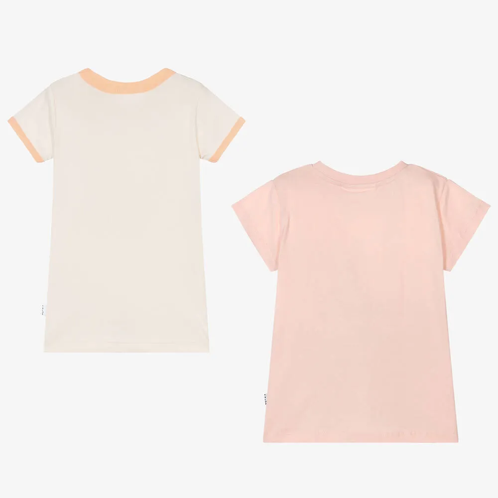 Girls Pink & Ivory Cotton T-Shirts (2 Pack)