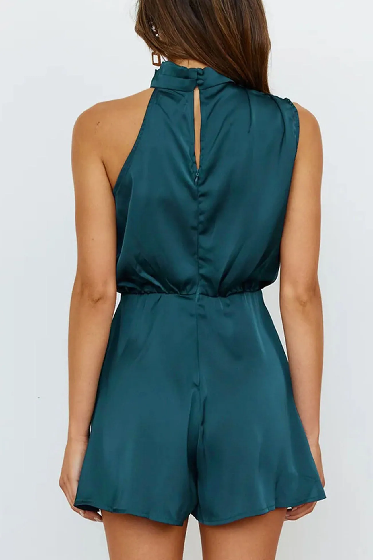 Halter Asymmetrical Satin Sleeveless Rompers