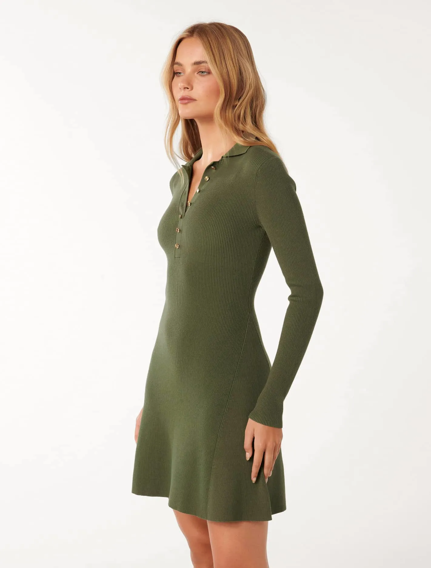 Joanna Half Placket Ribbed Mini Dress