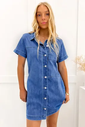 Joelle Denim Mini Dress Mid Blue