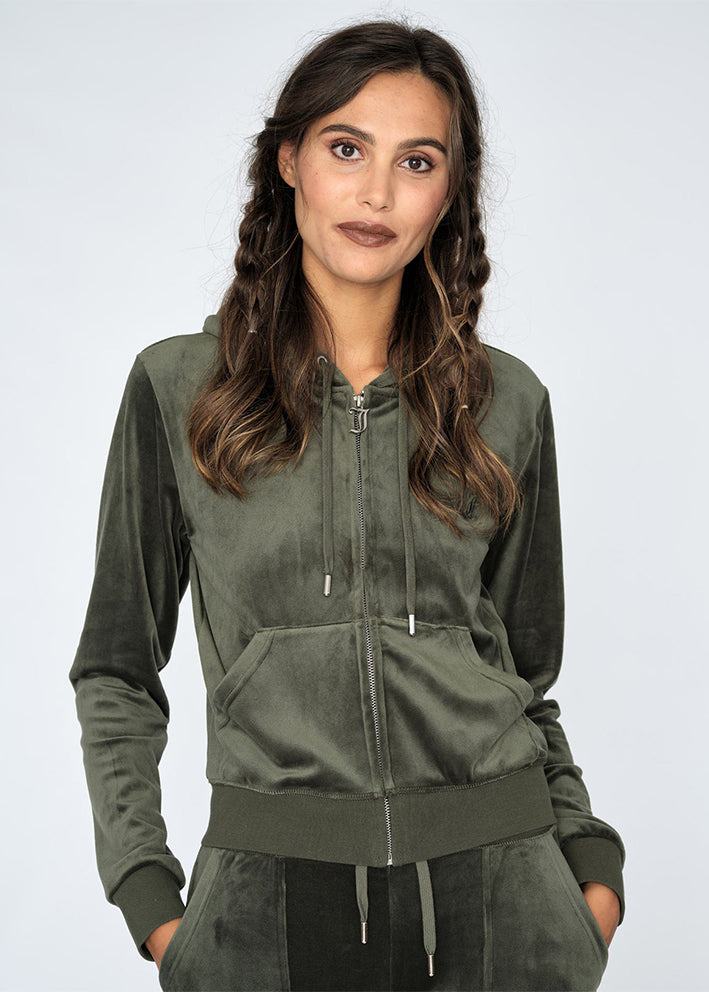 Juicy Couture Robertson Classic Velour Hoodie - Dark Moss