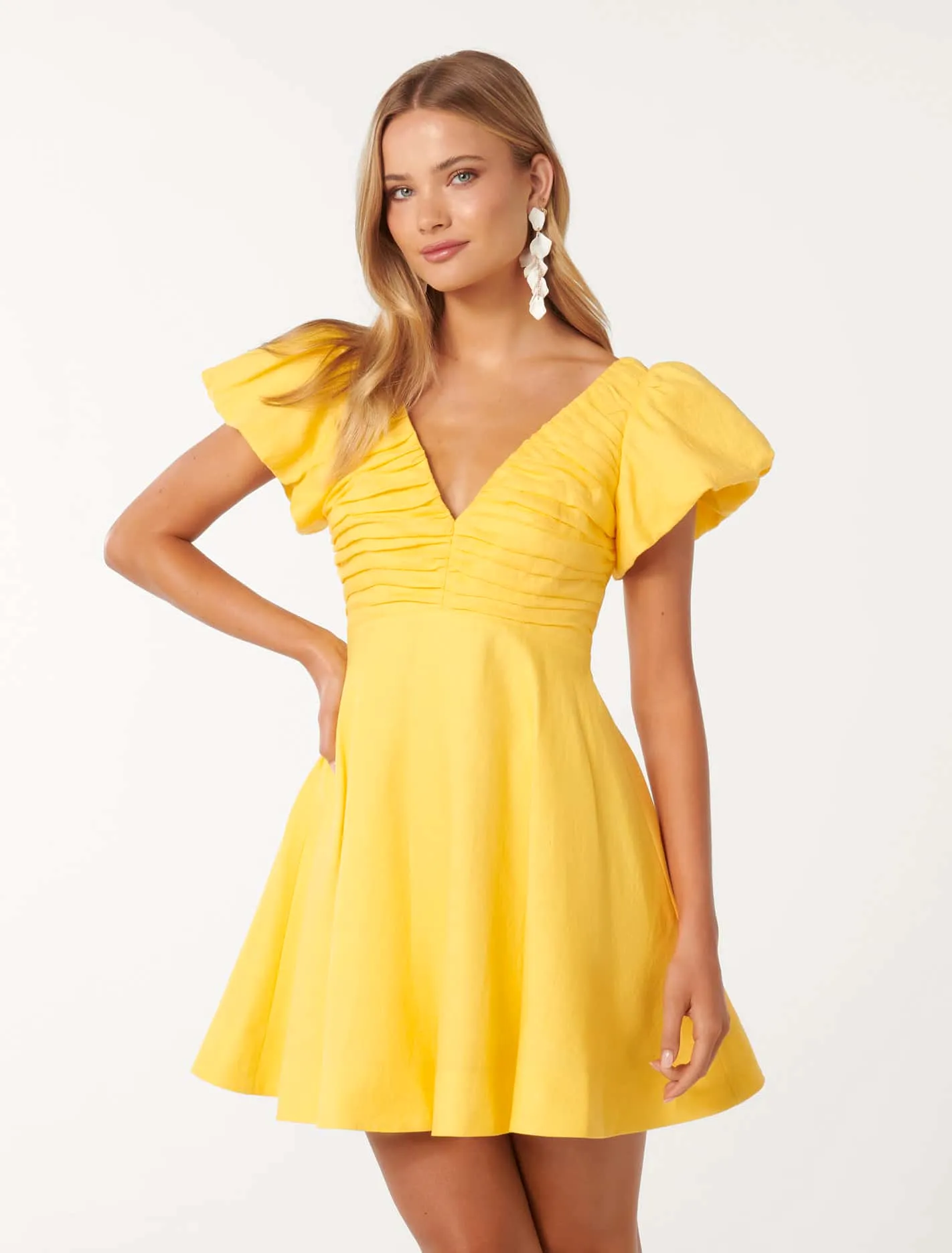 June Ruched V Neck Mini Dress