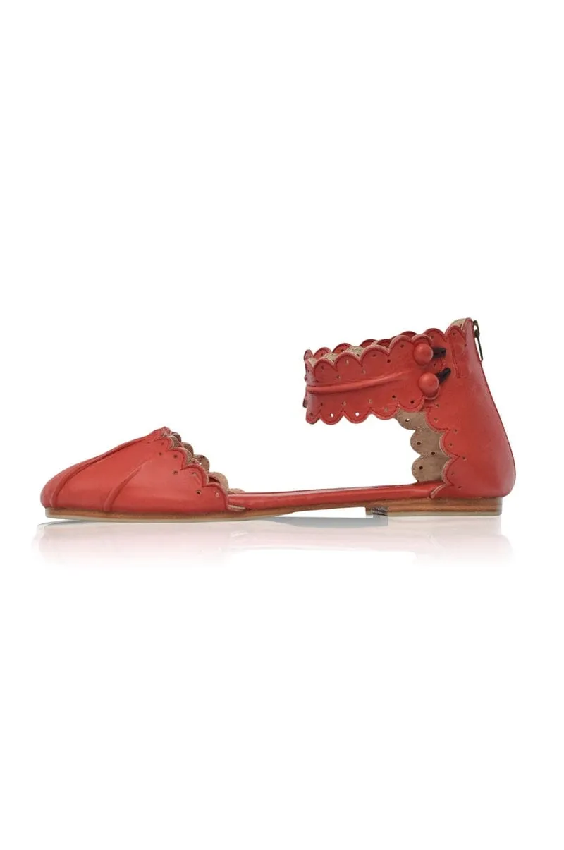 Love Bird Leather Flats in Vintage Red