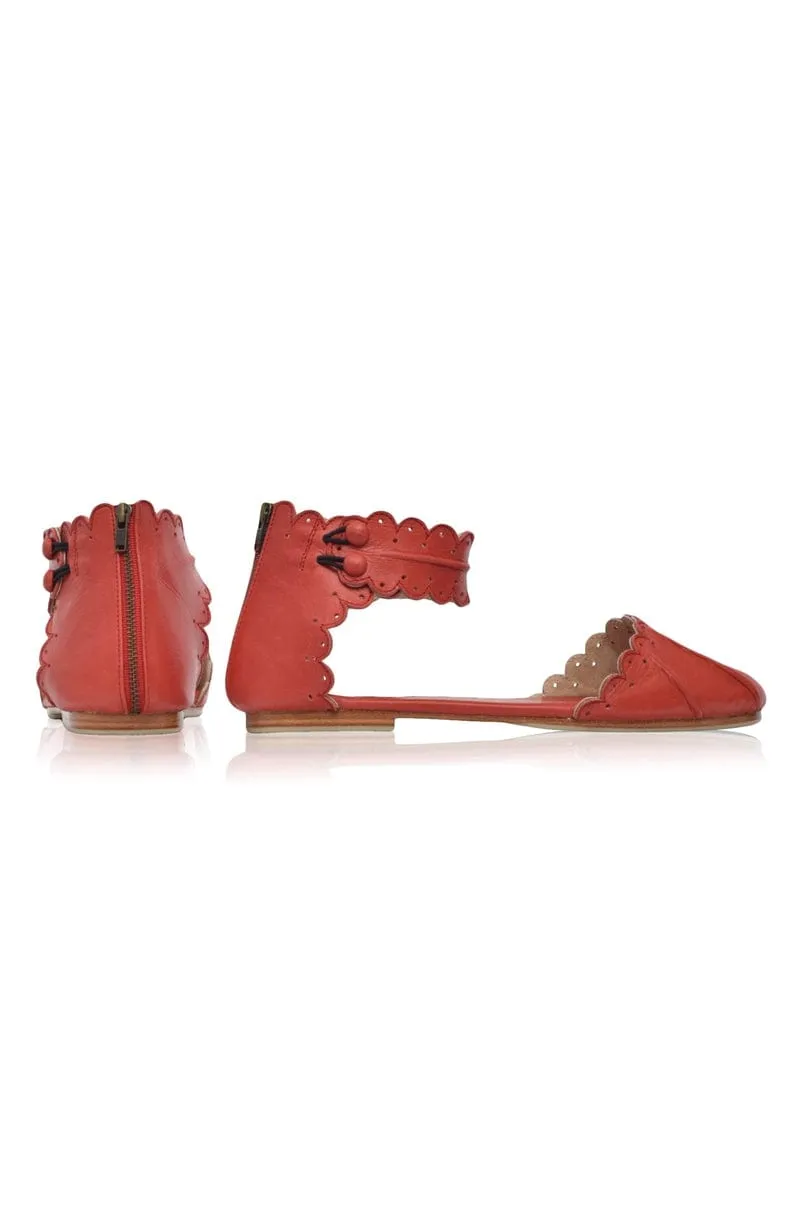 Love Bird Leather Flats in Vintage Red