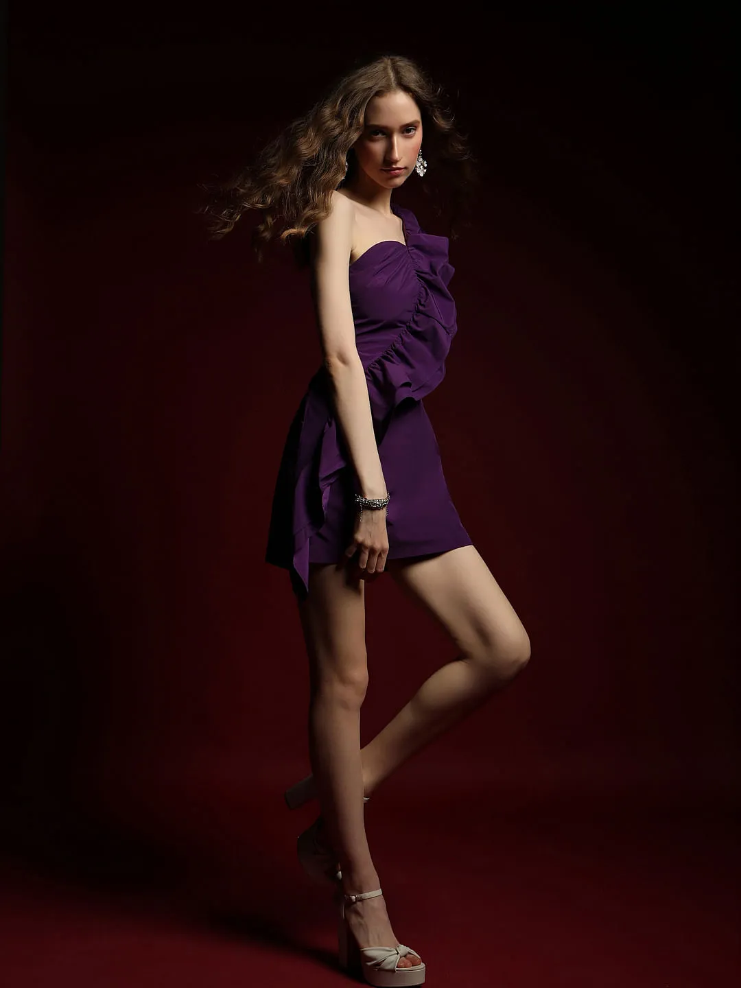 MARQUEE Purple One-Shoulder Mini Dress