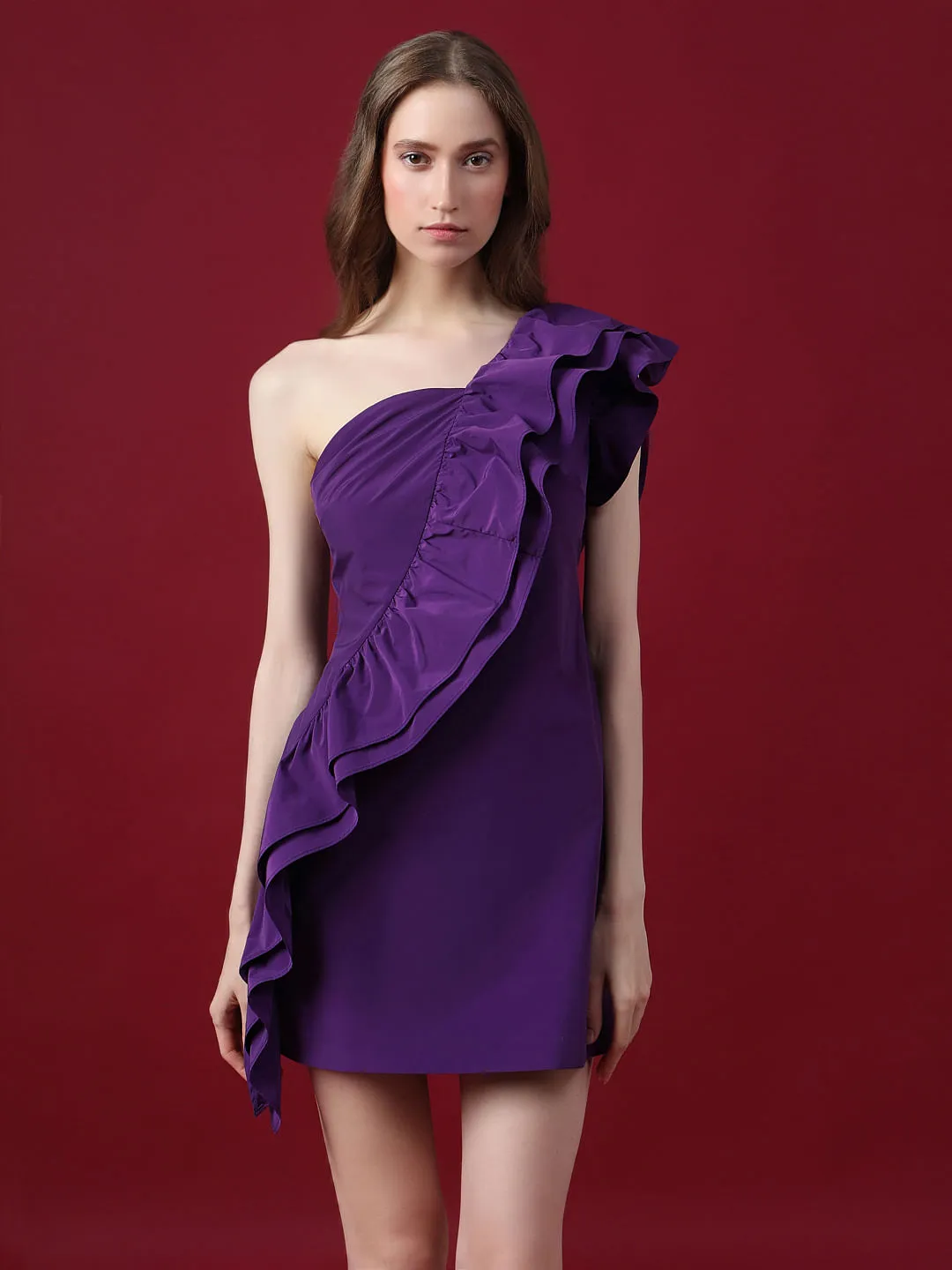 MARQUEE Purple One-Shoulder Mini Dress