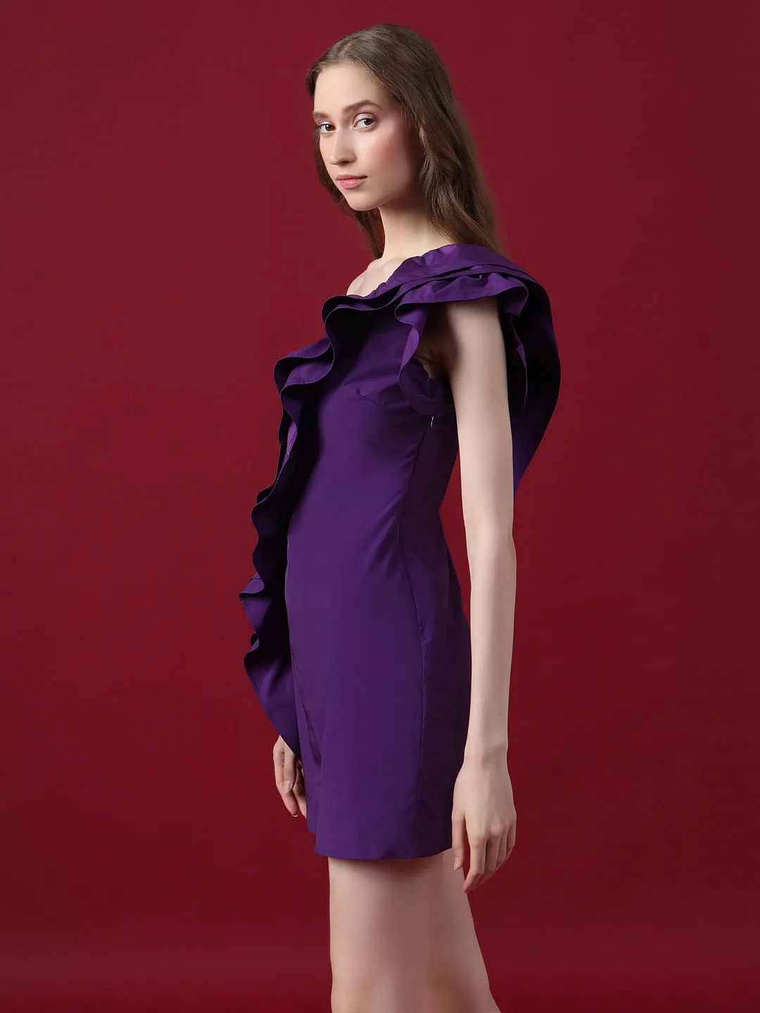 MARQUEE Purple One-Shoulder Mini Dress