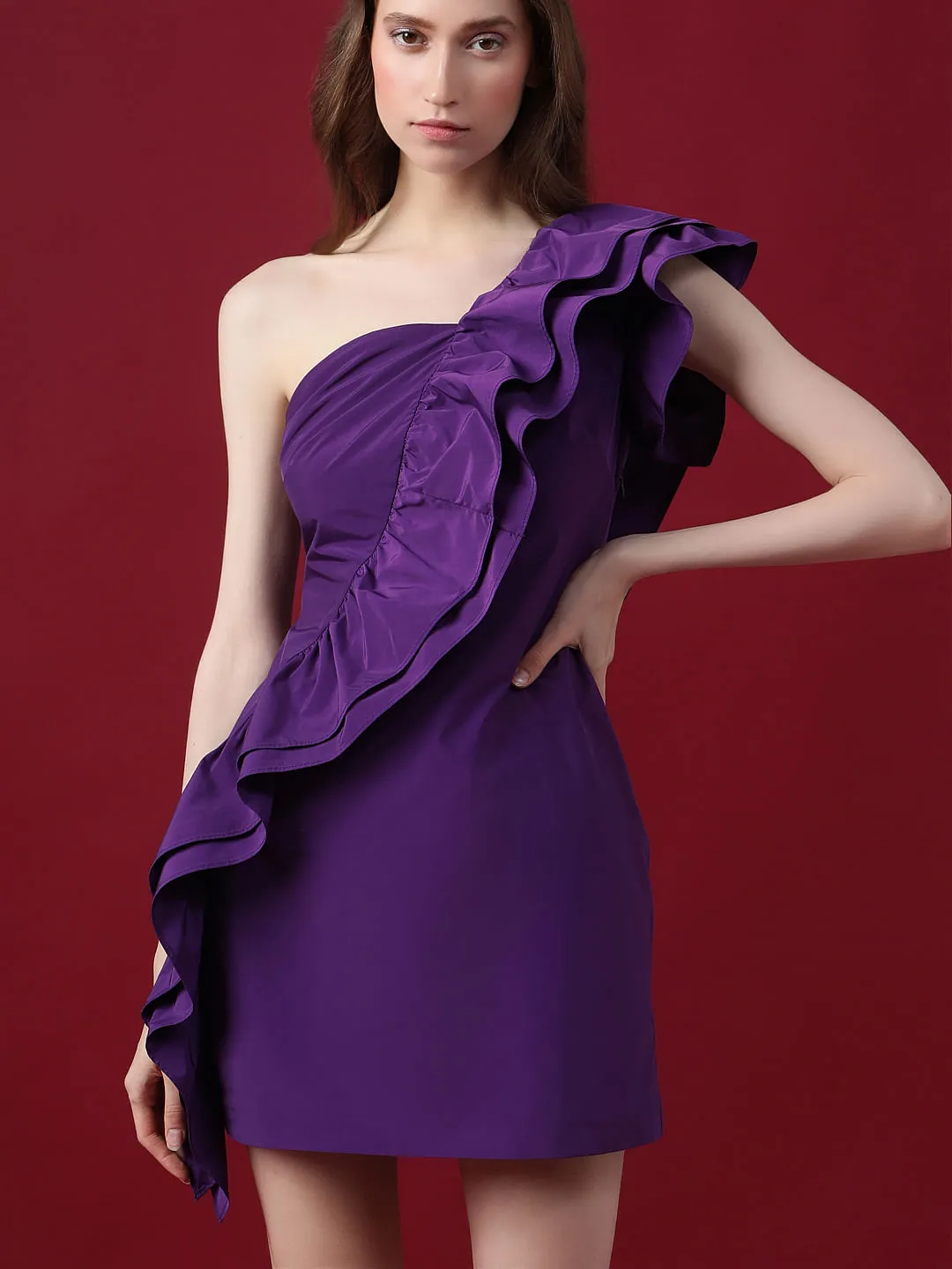 MARQUEE Purple One-Shoulder Mini Dress