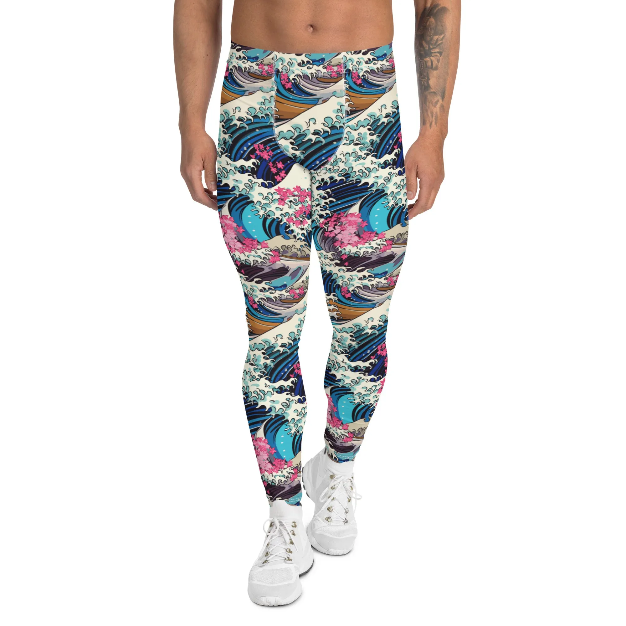 Men's Athletic Leggings - The Great Wave Sakura 002