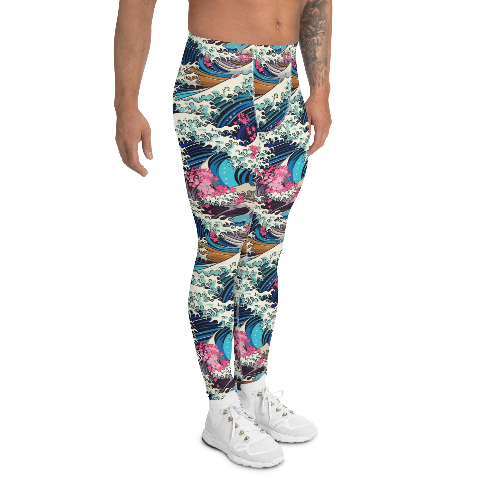 Men's Athletic Leggings - The Great Wave Sakura 002