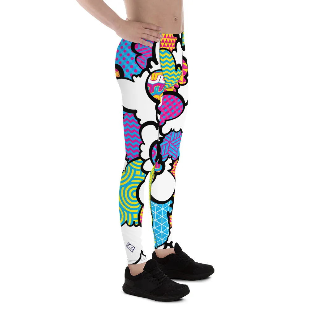 Men's CMYK Graffiti Clouds Pattern Athletic Leggings for Running, Gym, Jiu-Jitsu and MMA