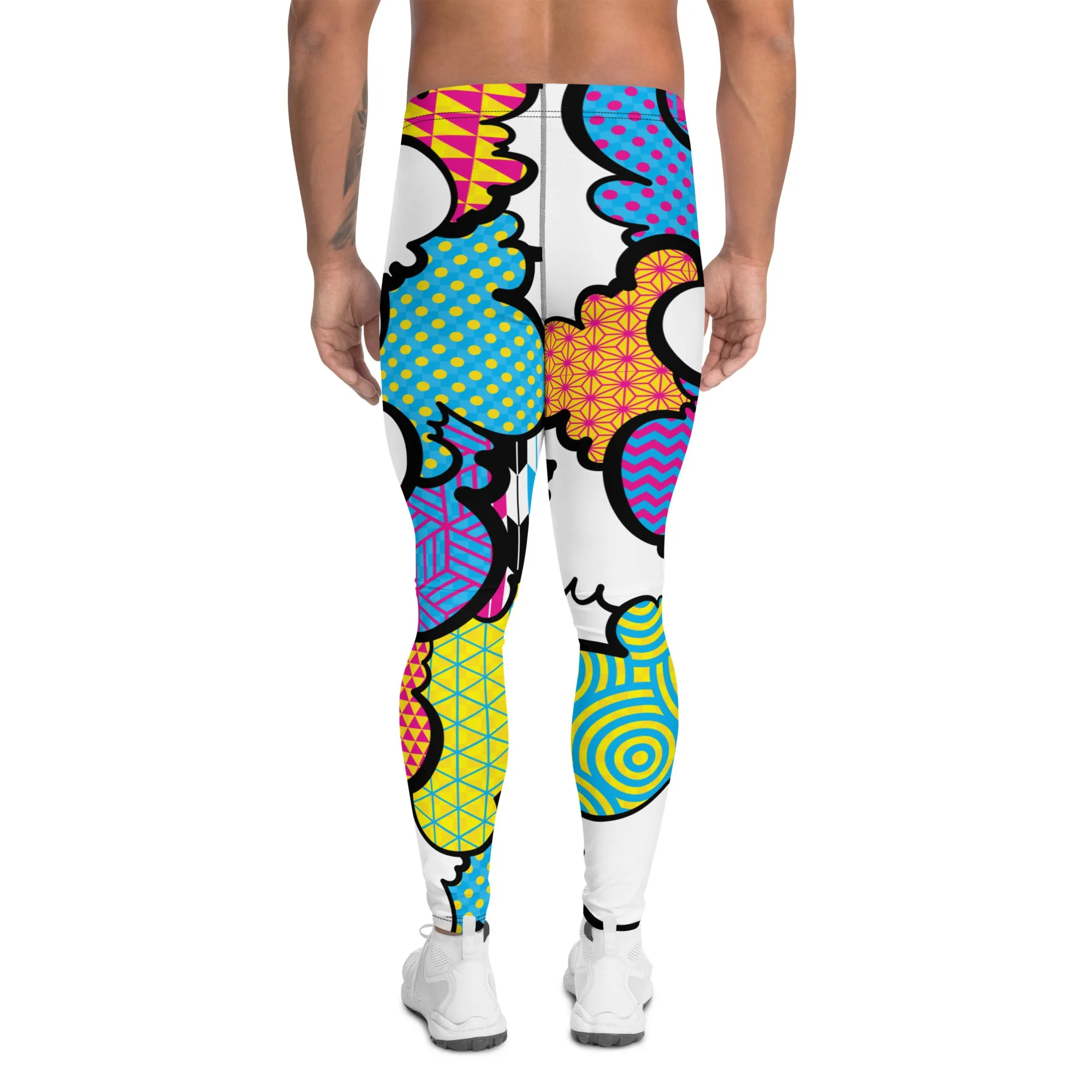 Men's CMYK Graffiti Clouds Pattern Athletic Leggings for Running, Gym, Jiu-Jitsu and MMA