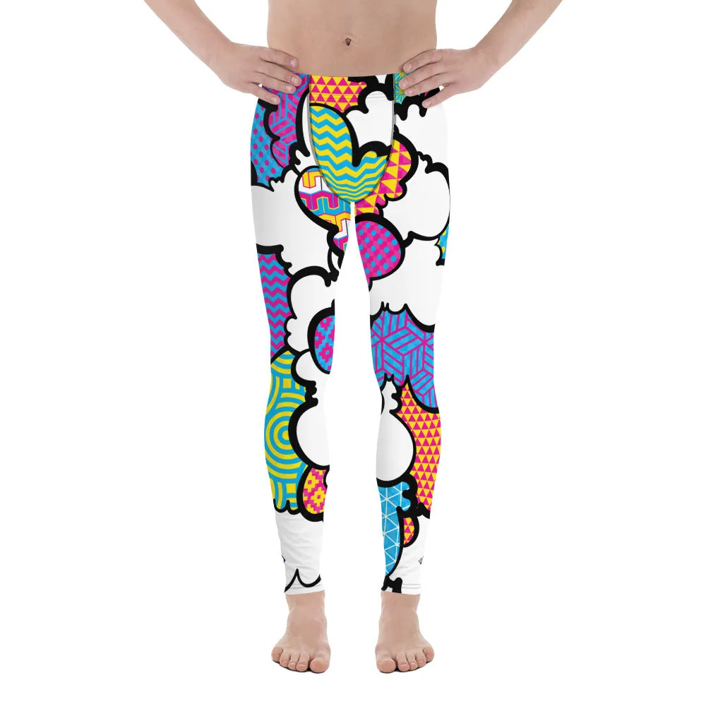 Men's CMYK Graffiti Clouds Pattern Athletic Leggings for Running, Gym, Jiu-Jitsu and MMA