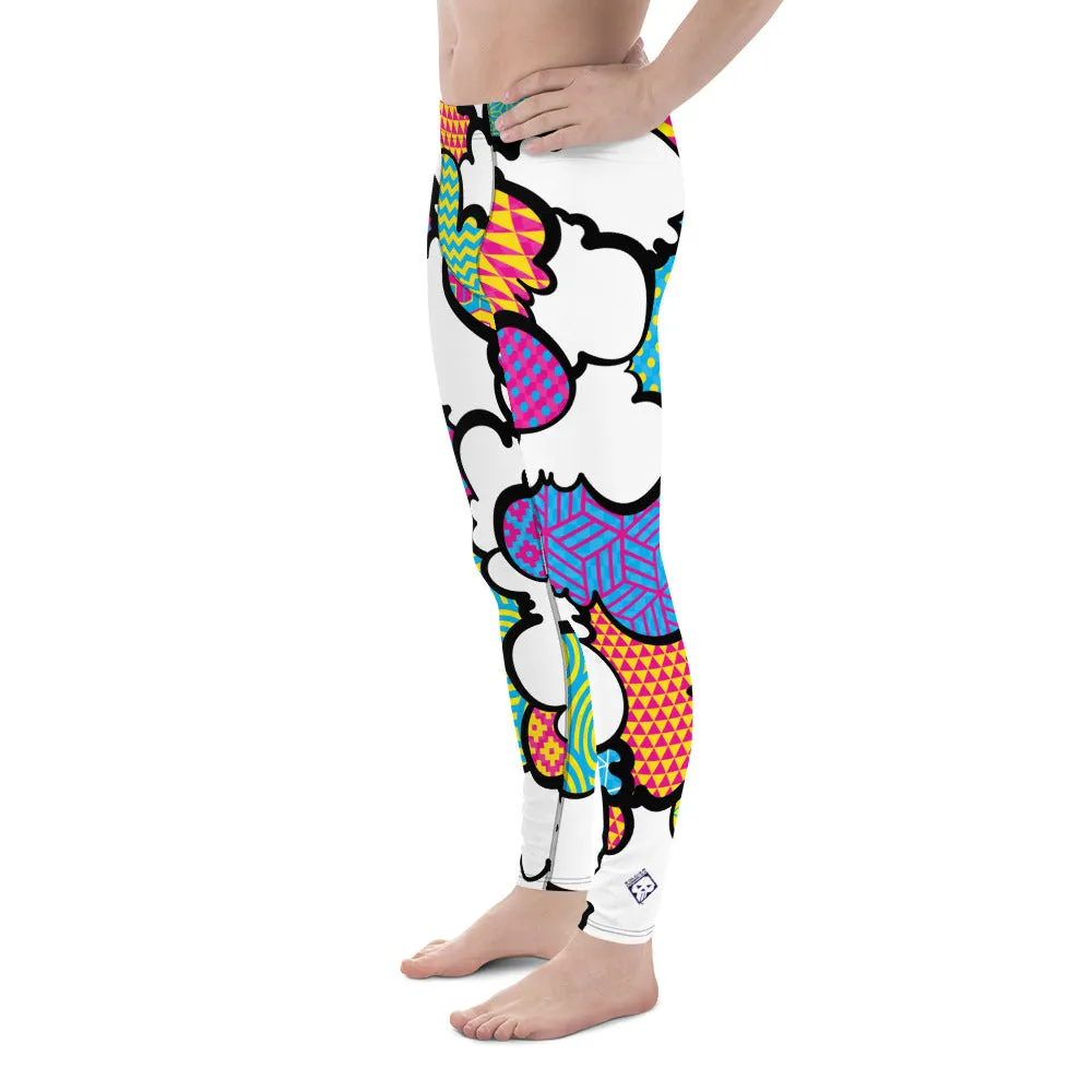 Men's CMYK Graffiti Clouds Pattern Athletic Leggings for Running, Gym, Jiu-Jitsu and MMA