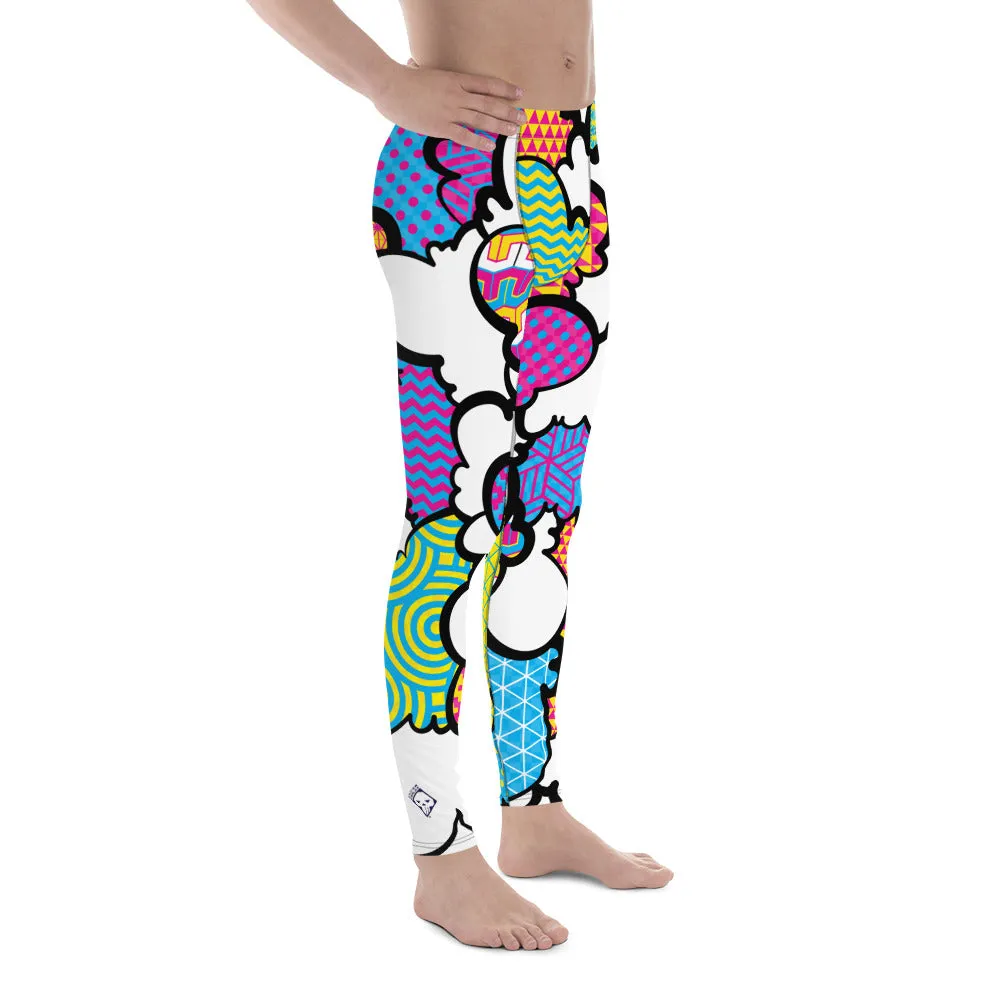 Men's CMYK Graffiti Clouds Pattern Athletic Leggings for Running, Gym, Jiu-Jitsu and MMA