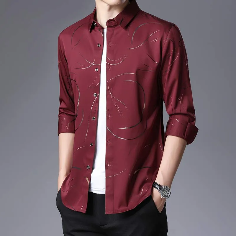 Men's Luxury Square Collar Gilding Slim Fit Long Sleeve Casual Shirt