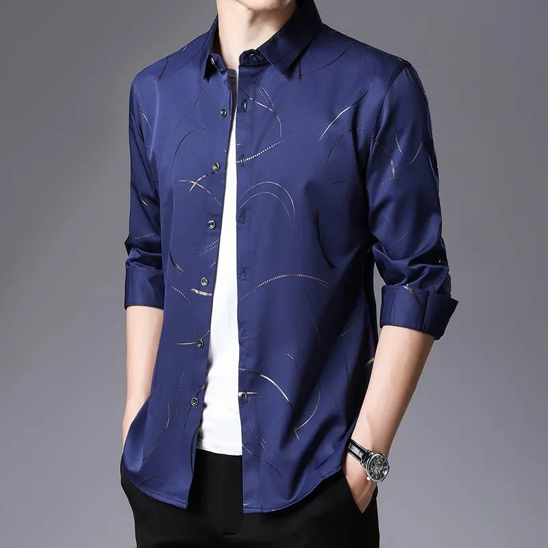 Men's Luxury Square Collar Gilding Slim Fit Long Sleeve Casual Shirt