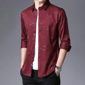 Men's Luxury Square Collar Gilding Slim Fit Long Sleeve Casual Shirt