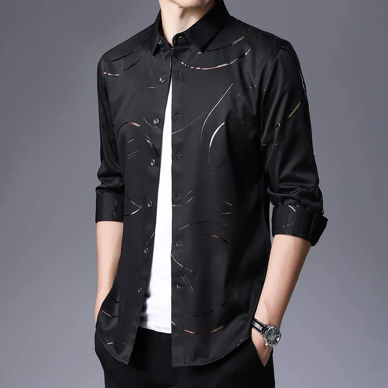 Men's Luxury Square Collar Gilding Slim Fit Long Sleeve Casual Shirt