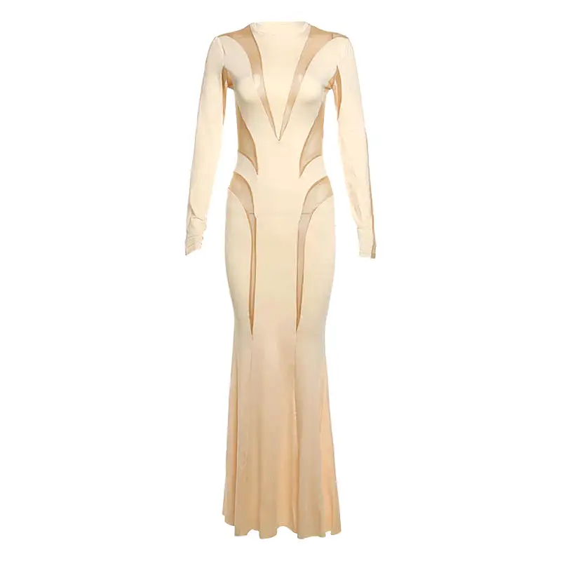 New arrivals long sleeve maxi dress white evening dress floor-length gown ladies slim dress