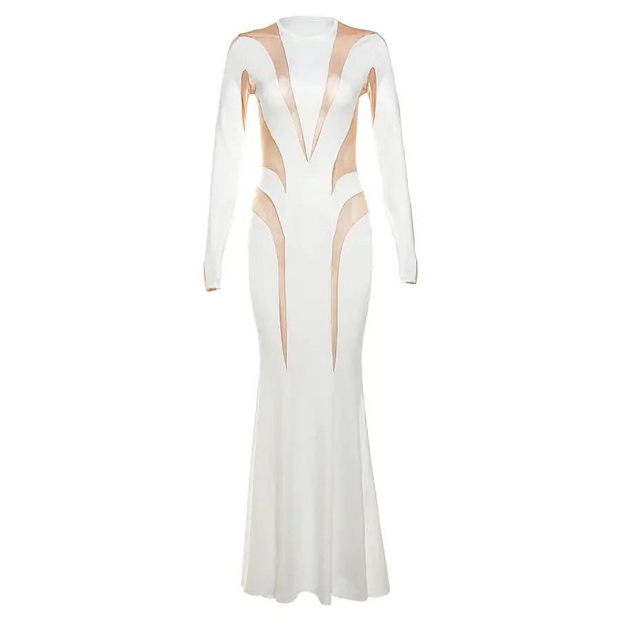 New arrivals long sleeve maxi dress white evening dress floor-length gown ladies slim dress