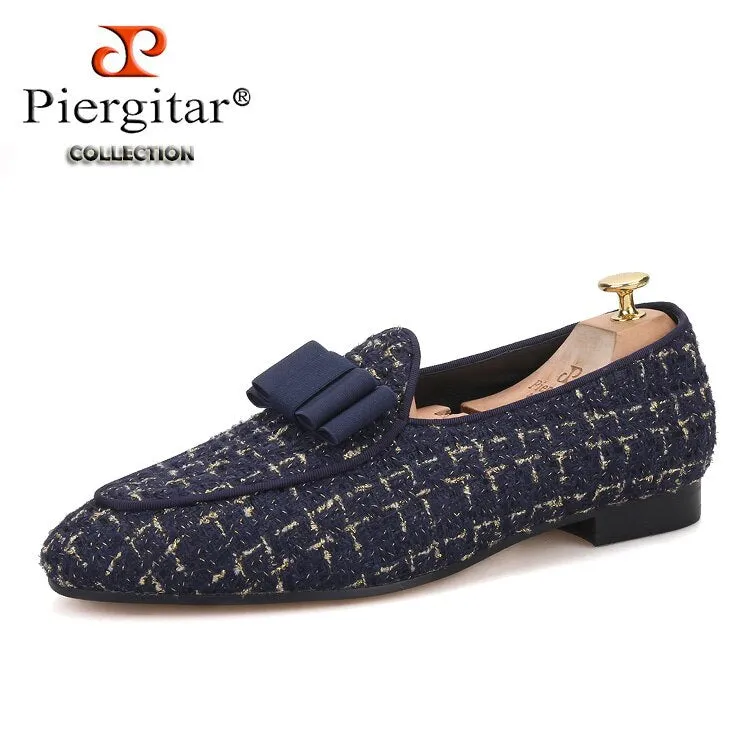 New Multi-Color Blend Cotton Jacquard Men Belgian Loafers Handcrafted Bowtie Design Slip-On