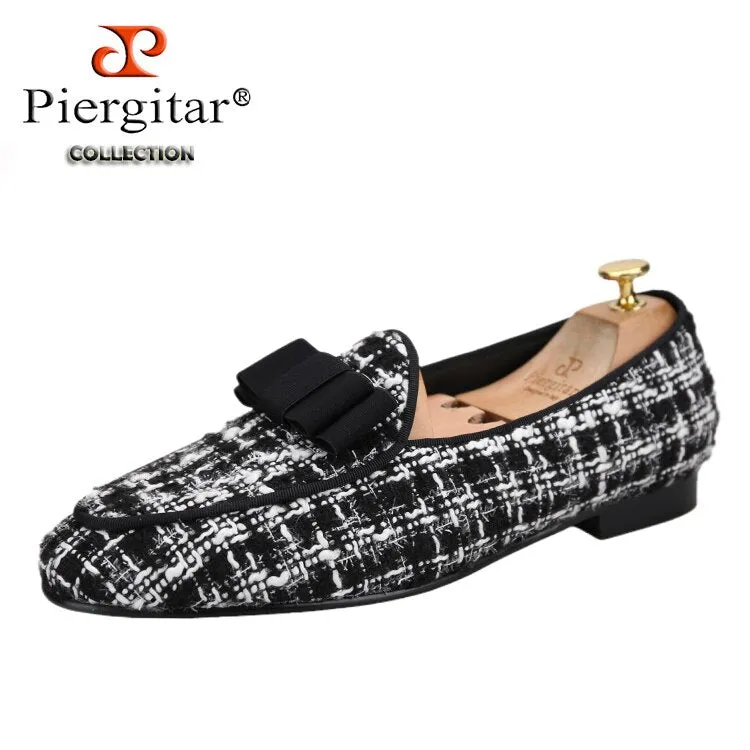 New Multi-Color Blend Cotton Jacquard Men Belgian Loafers Handcrafted Bowtie Design Slip-On