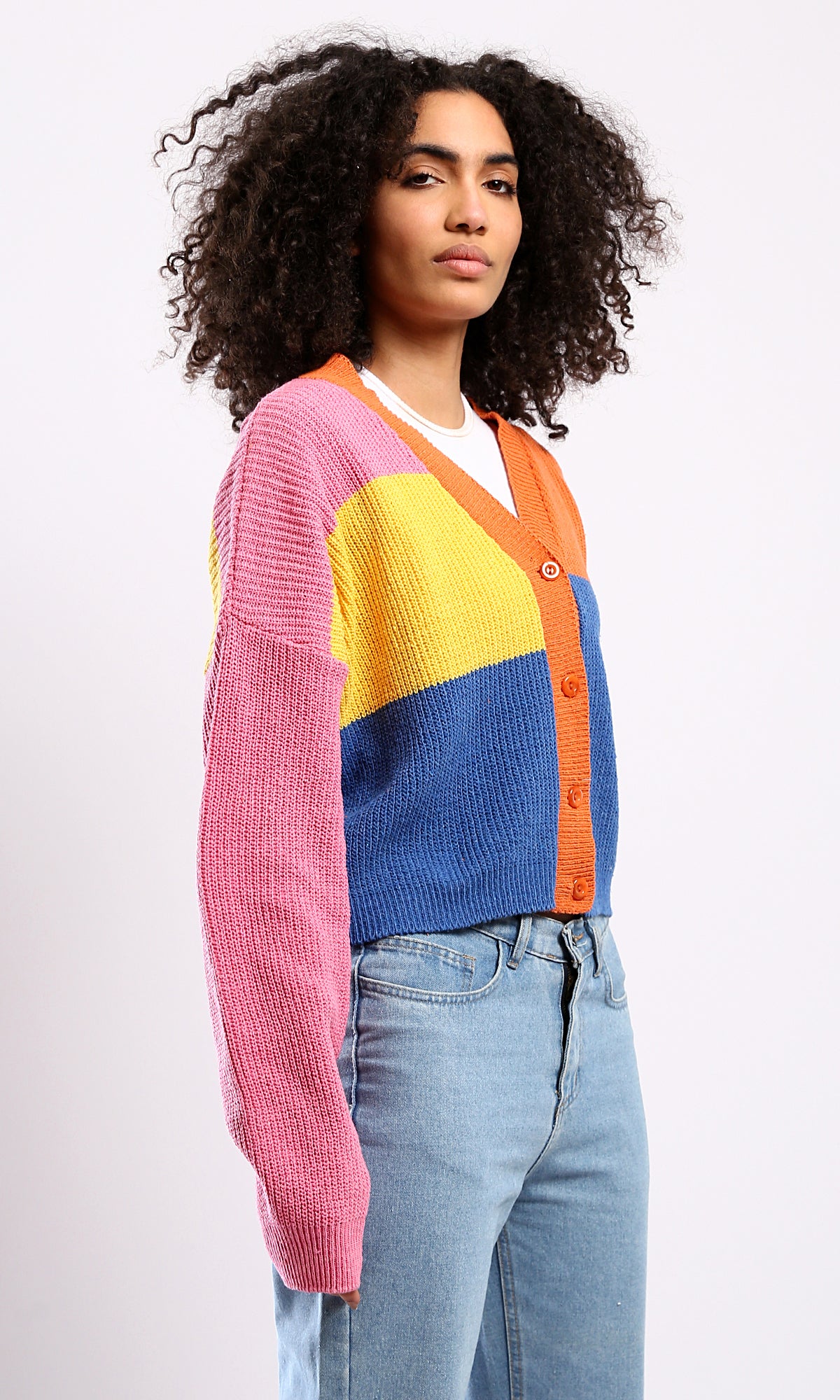 O173660 Colorful Knitted Comfy Multicolour Cardigan