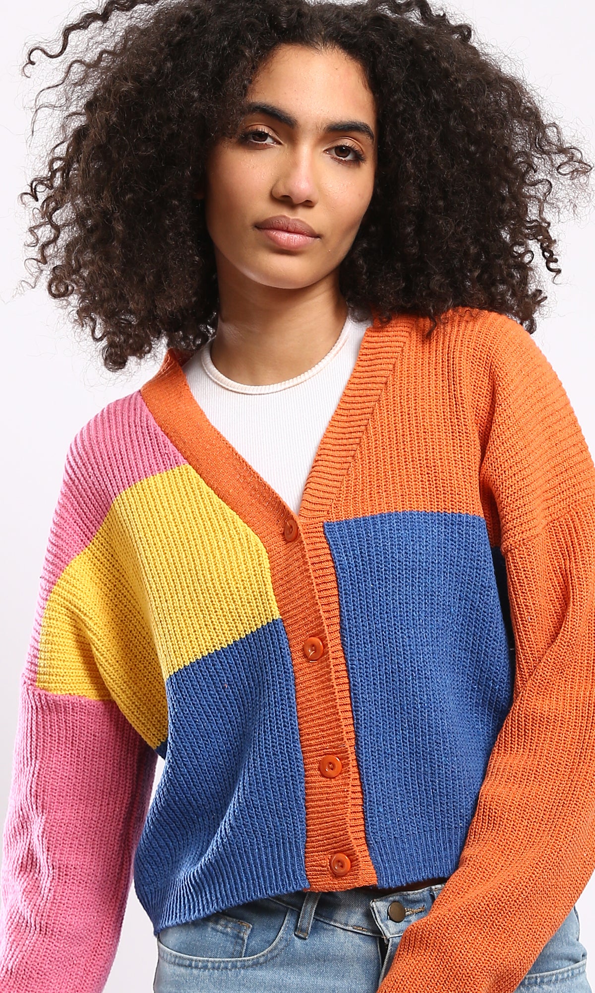 O173660 Colorful Knitted Comfy Multicolour Cardigan