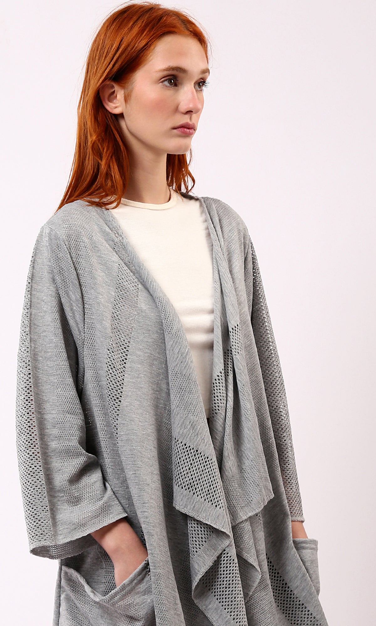 O182045 Long Sleeves Loose Fit Heather Grey Cardigan