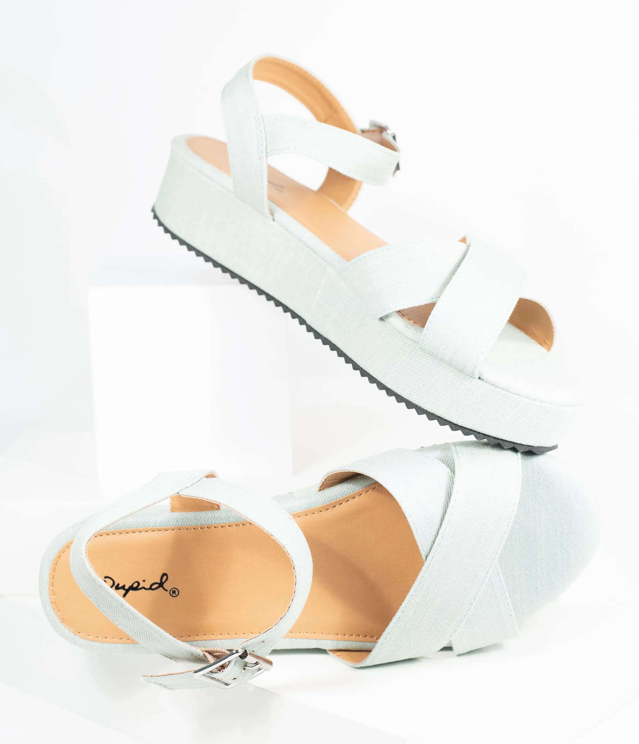 Pale Blue Denim Cross Strap Platform Keliko Sandals