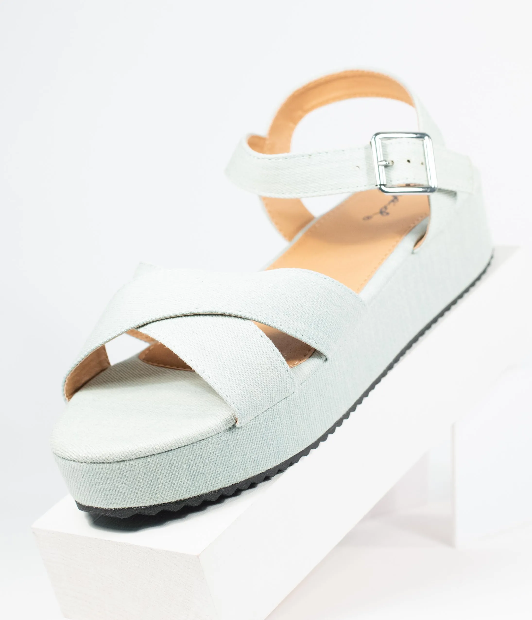 Pale Blue Denim Cross Strap Platform Keliko Sandals